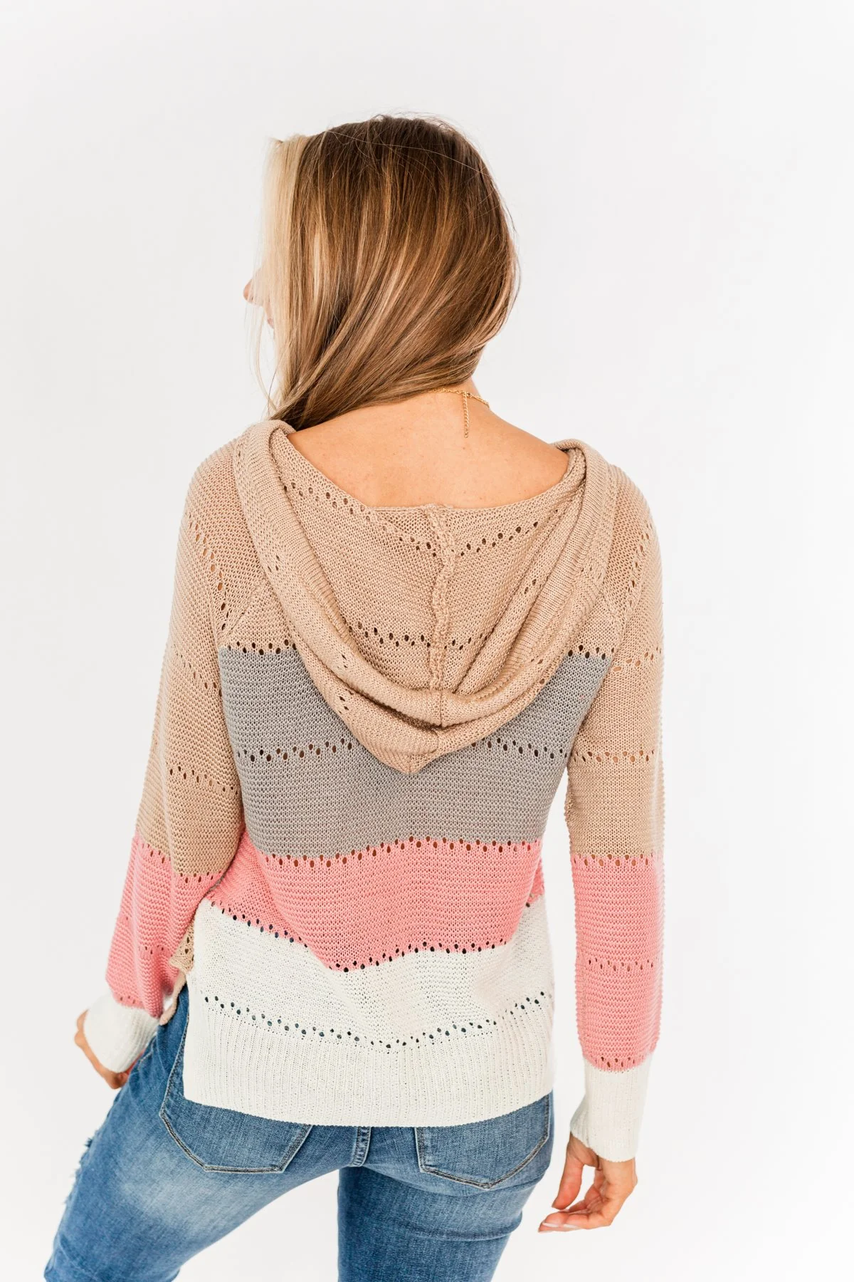 A Day With You Knit Hoodie- Tan, Pink, Off-White & Grey - Image 13