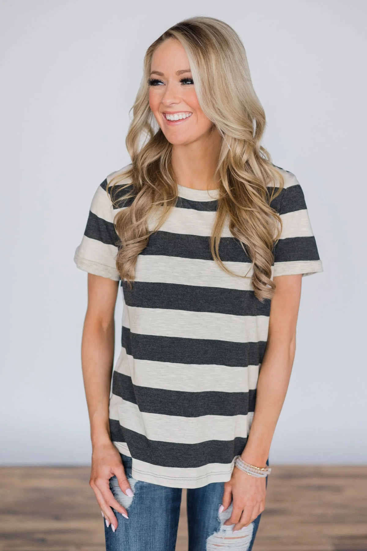 A Fine Time Striped Top ~ Charcoal - Image 2