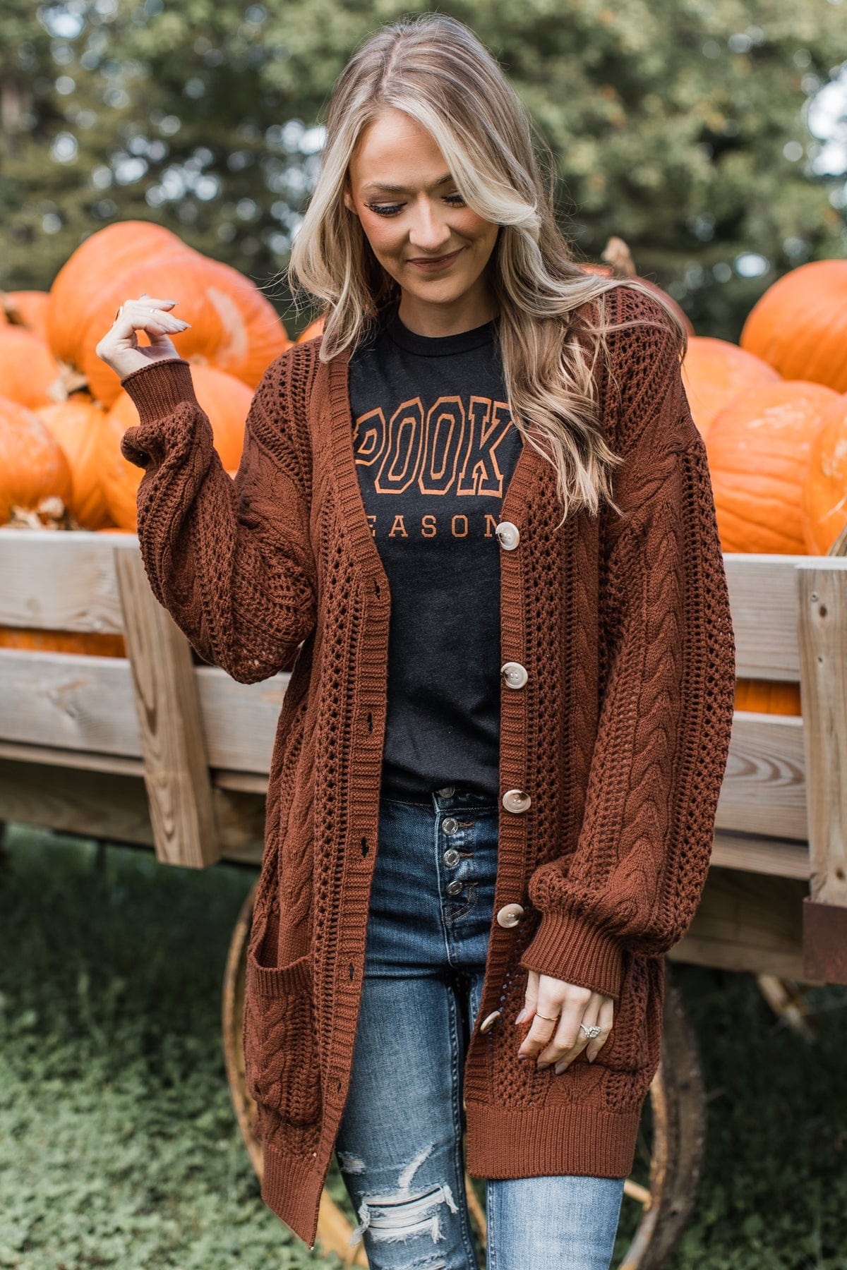 A Fresh Take Button Cardigan- Auburn - Image 2