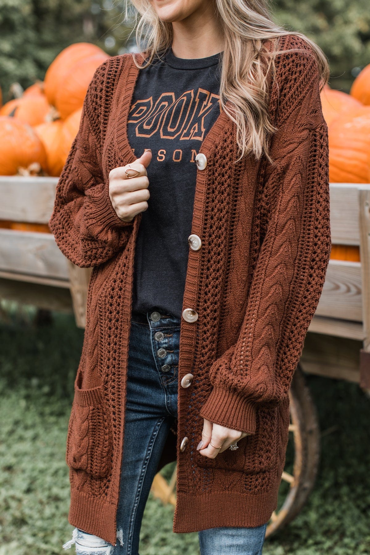 A Fresh Take Button Cardigan- Auburn - Image 5