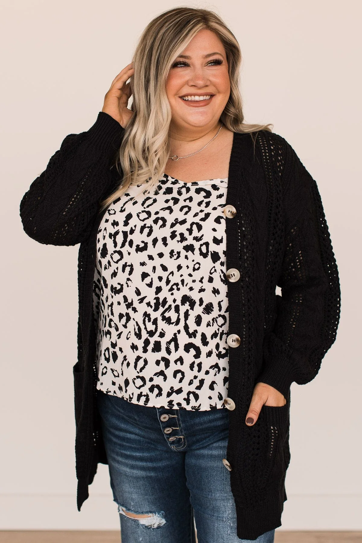 A Fresh Take Button Cardigan- Black - Image 3