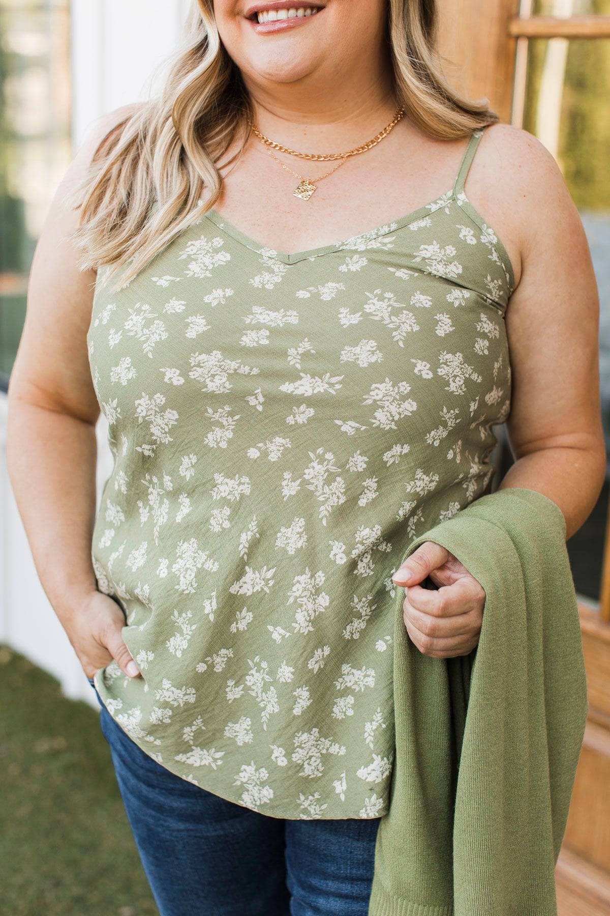 A Fun Time Floral Tank Top- Moss Green - Image 5