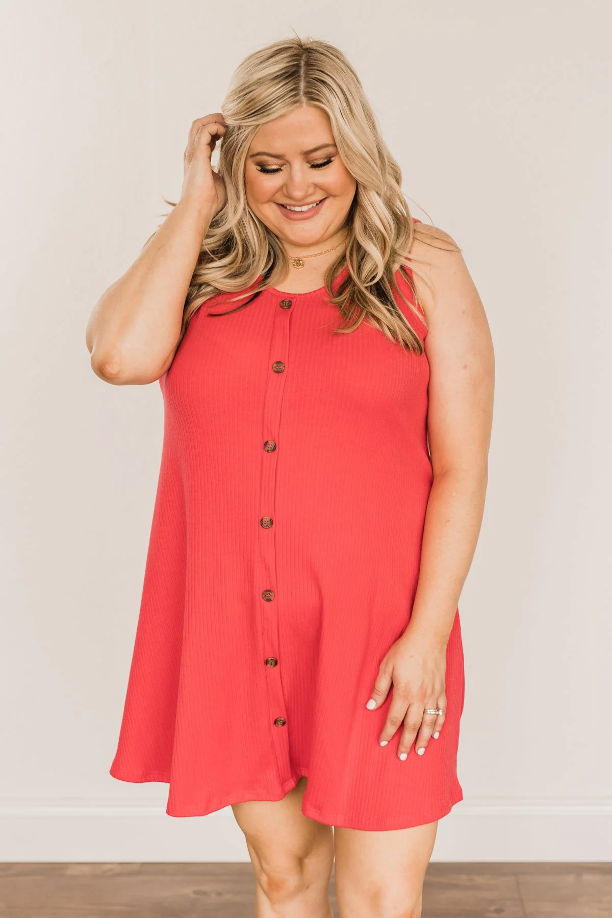 A Glorious Morning Ribbed Knit Dress- Deep Coral - Image 2