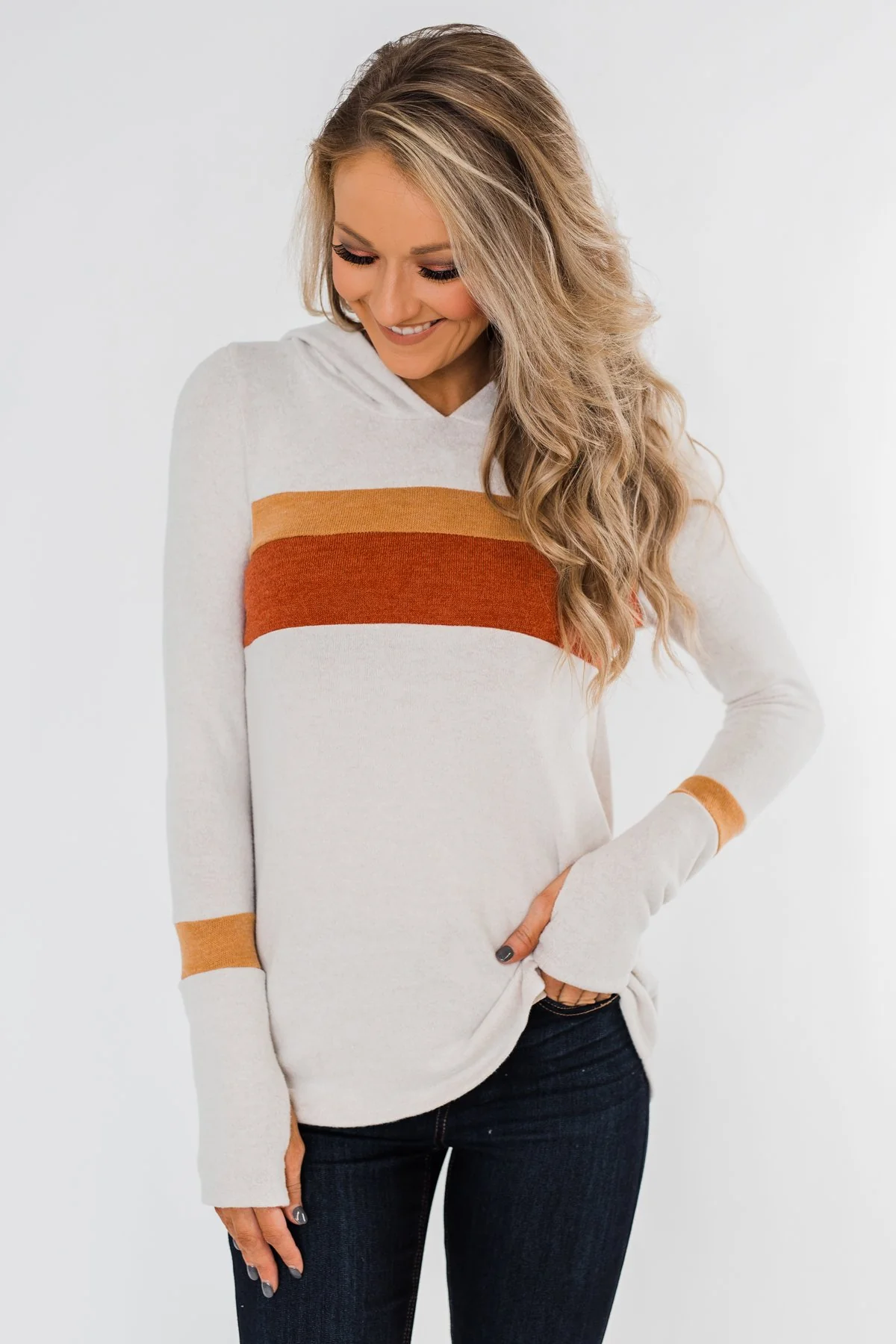 A Great Time Striped Hoodie- Oatmeal, Orange, & Rust - Image 4