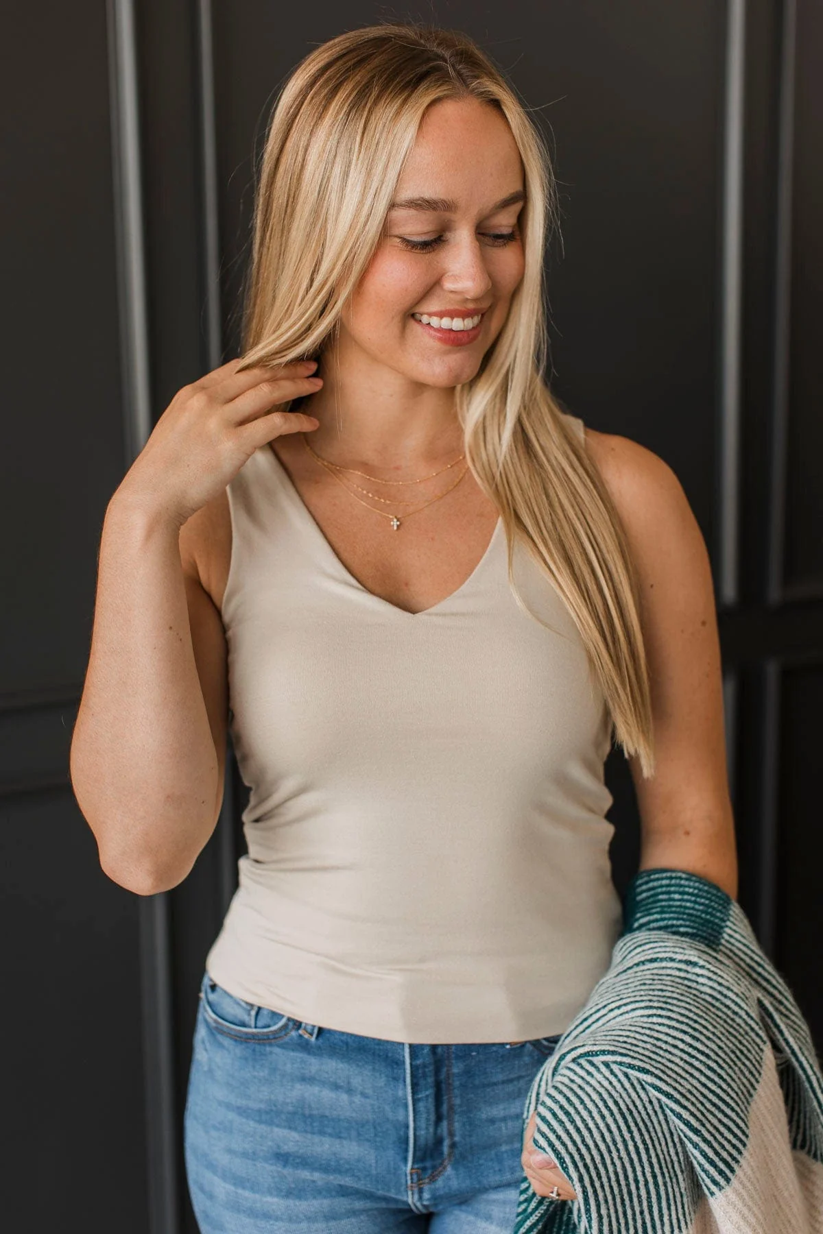 A Little Bit Longer V-Neck Tank Top- Bone - Image 3