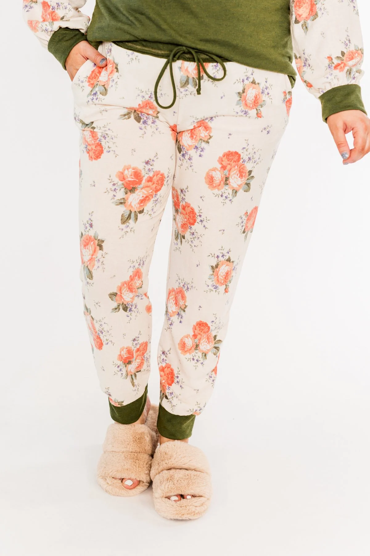 A Little Bit Of Floral Lounge Joggers- Olive & Floral - Image 3
