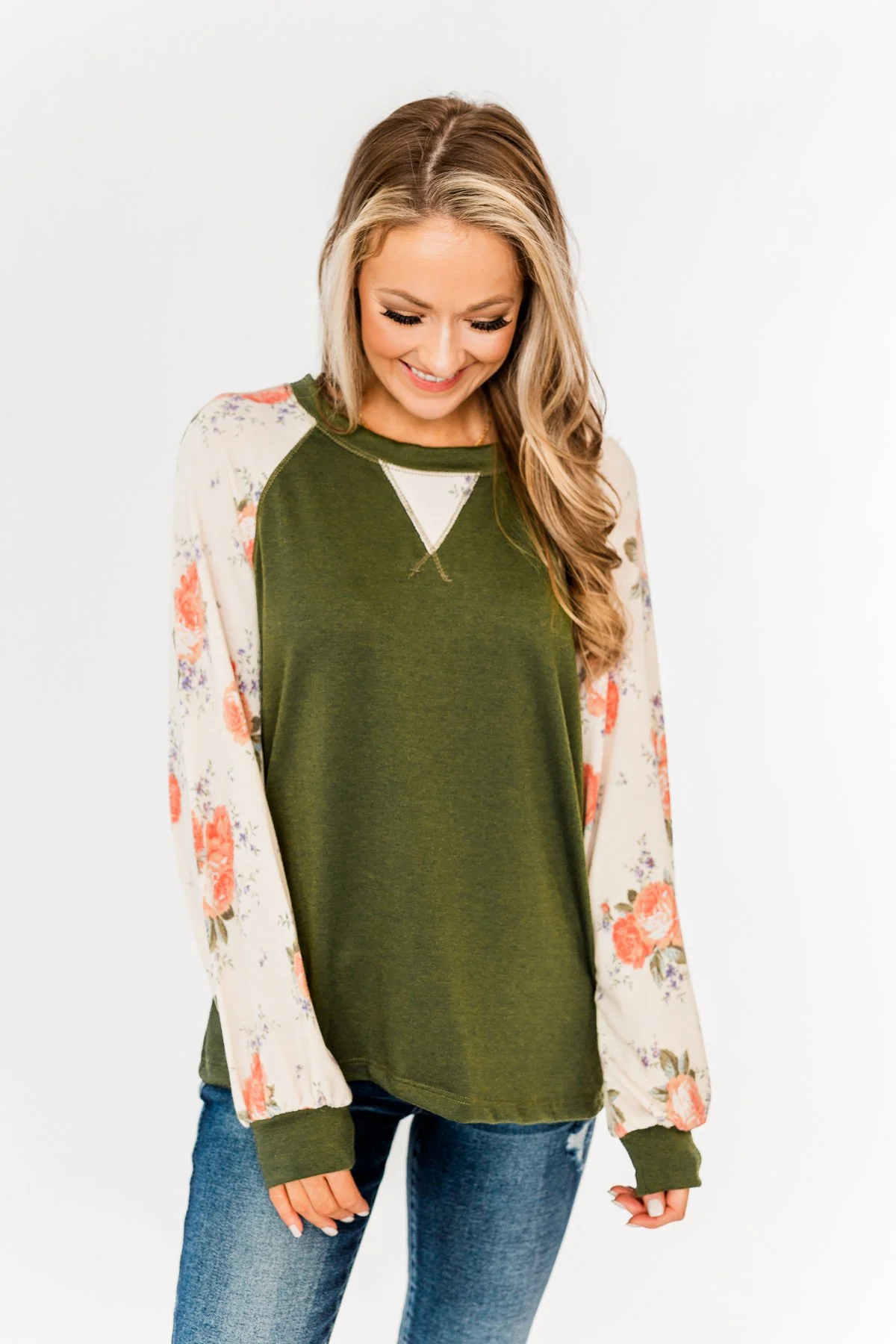 A Little Bit Of Floral Lounge Top- Olive & Floral - Image 2