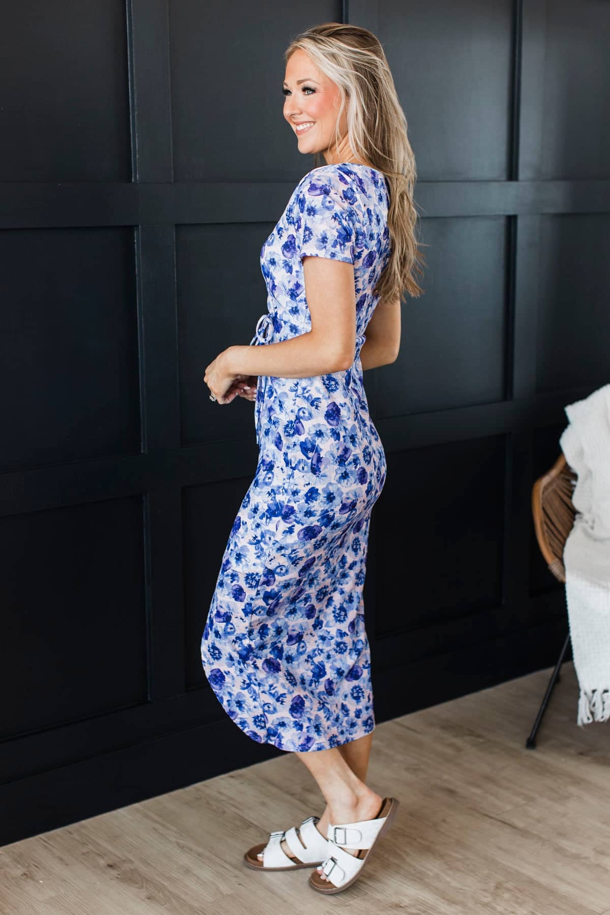 A Little Dramatic Floral Midi Dress- Royal Blue - Image 5