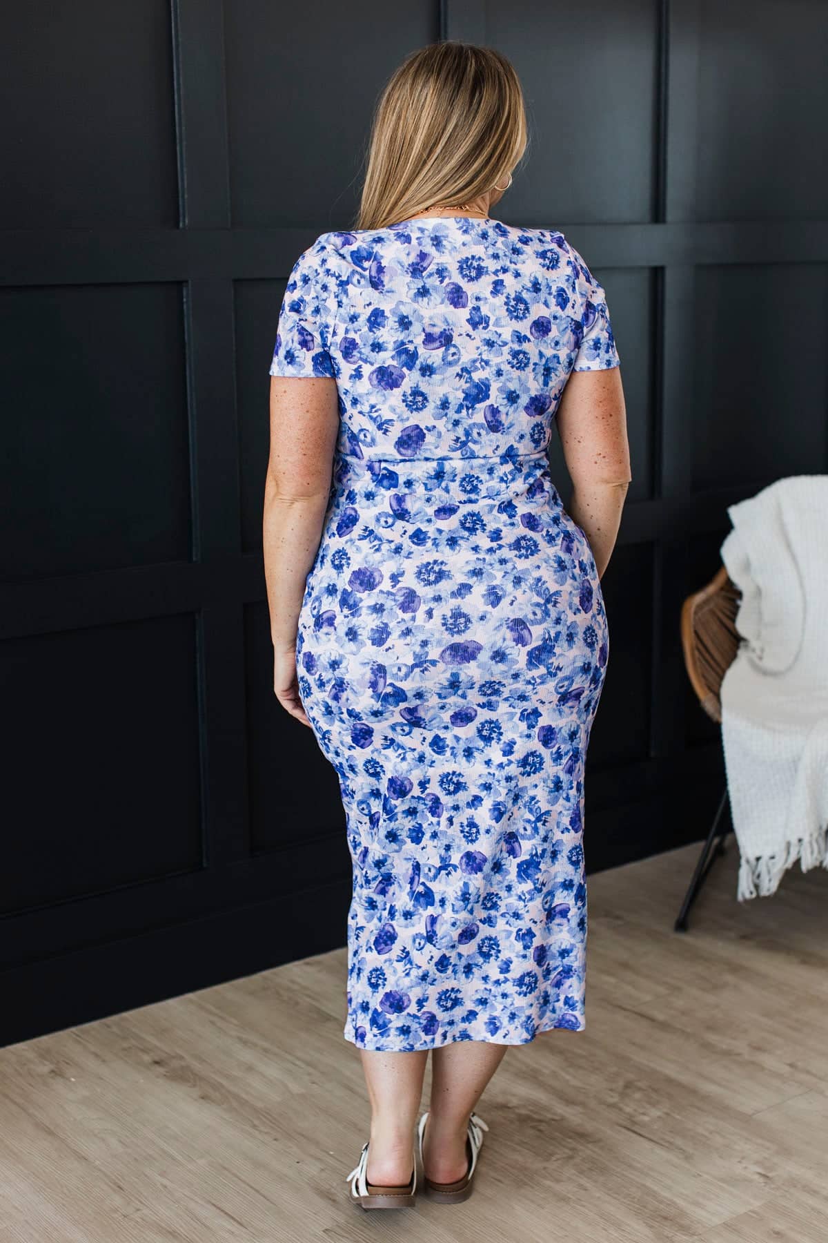 A Little Dramatic Floral Midi Dress- Royal Blue - Image 8