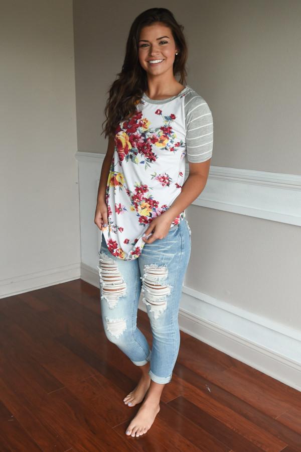 A Little Flirty Floral Top Grey - Image 2