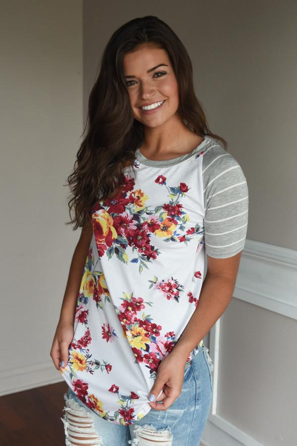 A Little Flirty Floral Top Grey - Image 3