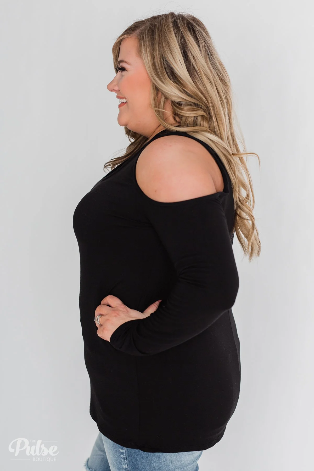 A Little Something Cold Shoulder Top- Black - Image 12