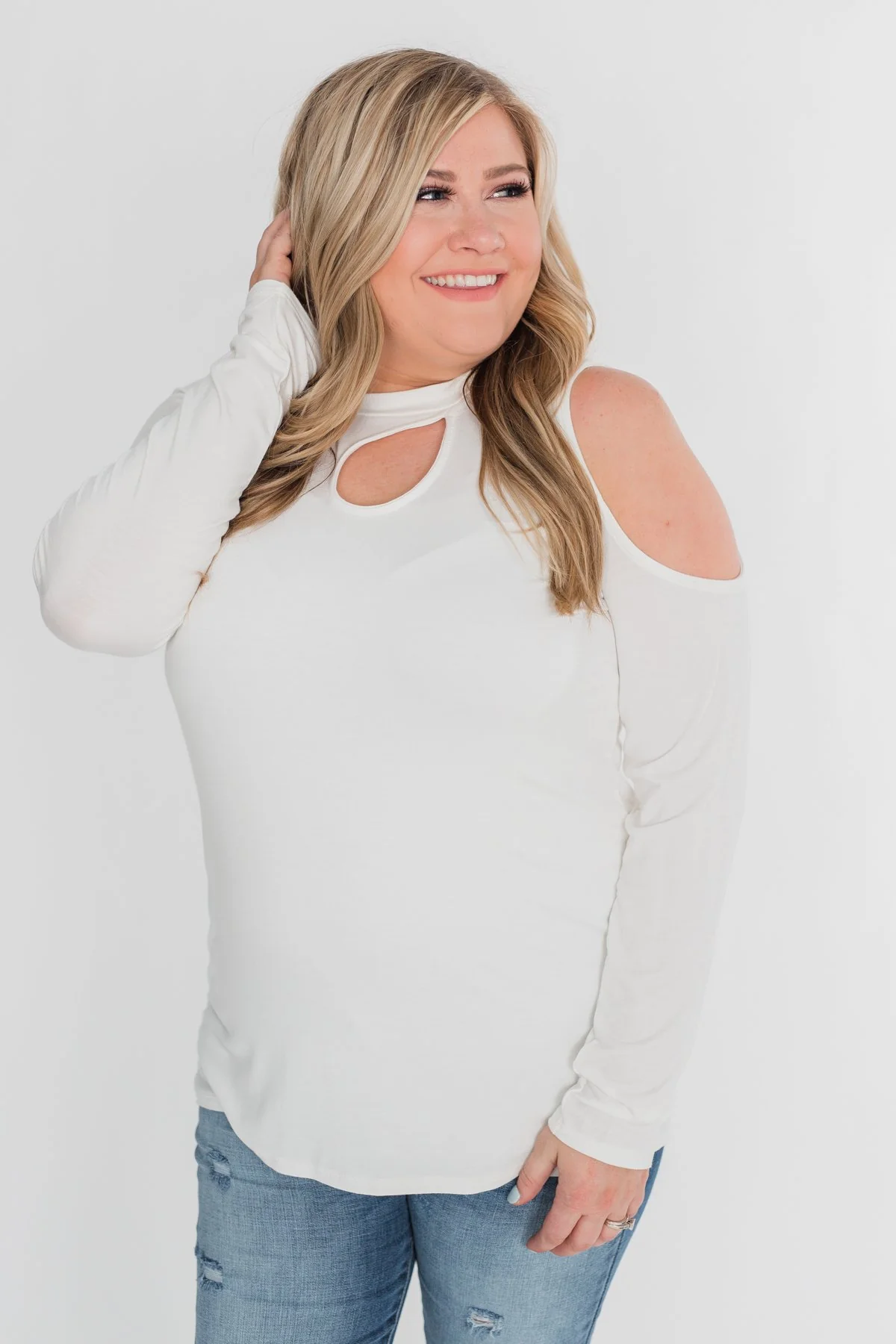 A Little Something Cold Shoulder Top - Ivory - Image 2
