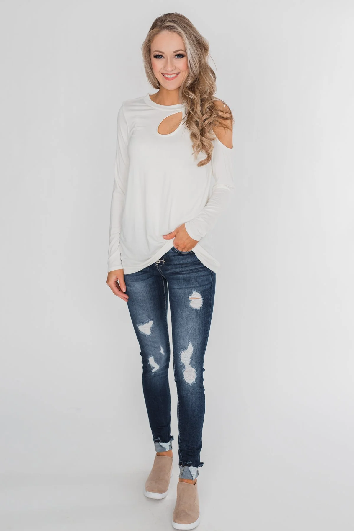 A Little Something Cold Shoulder Top - Ivory - Image 3
