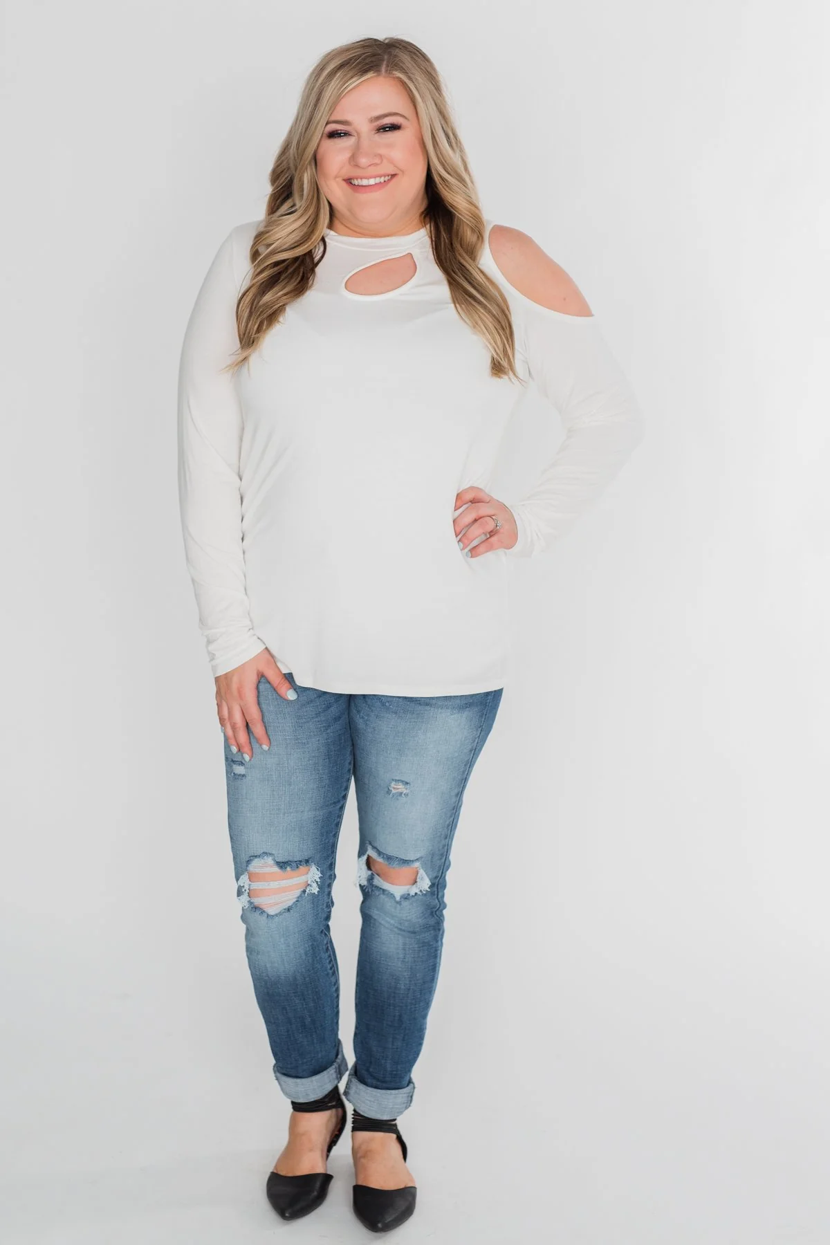 A Little Something Cold Shoulder Top - Ivory - Image 5
