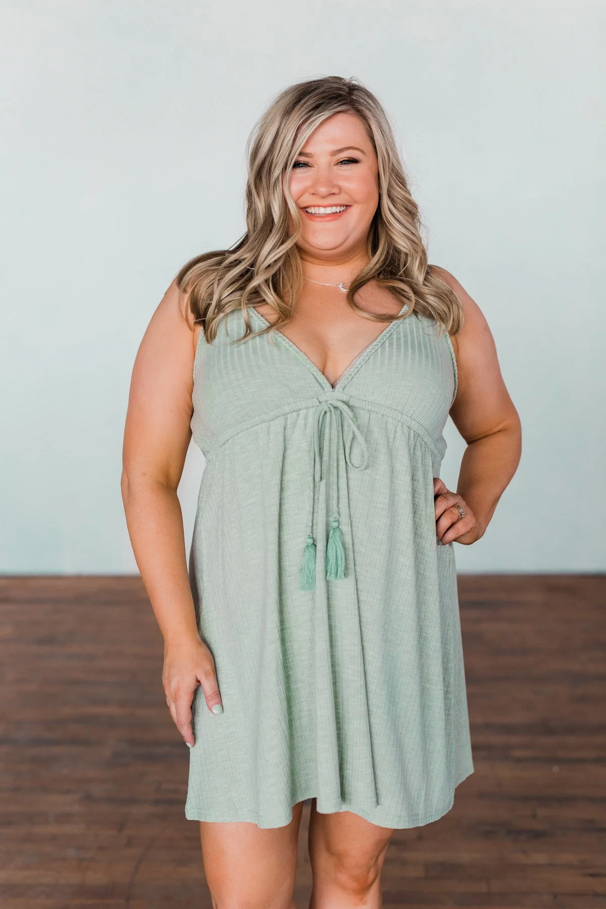 A Little Too Late V-Neck Dress- Sage - Image 8