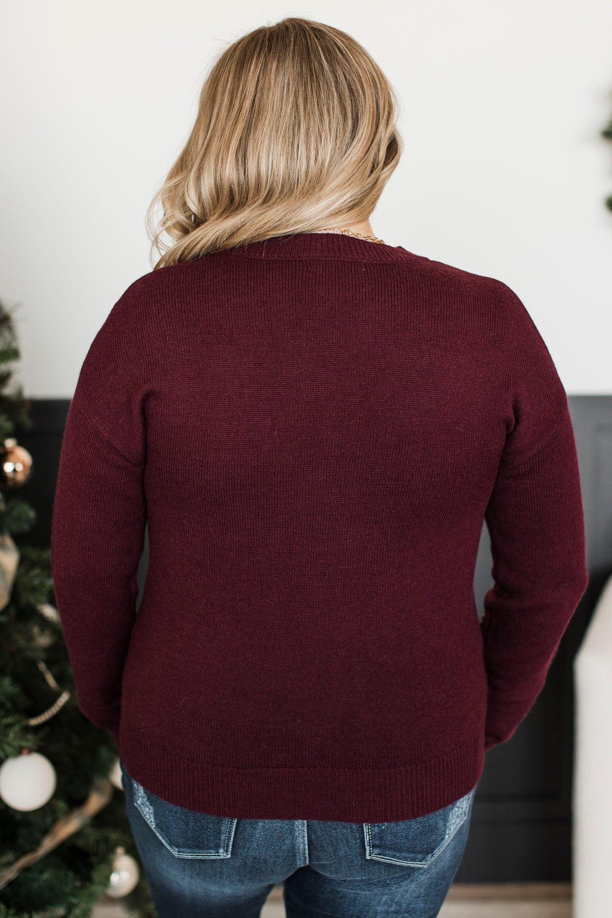 A Merry Day Reindeer Knit Sweater- Wine - Image 7