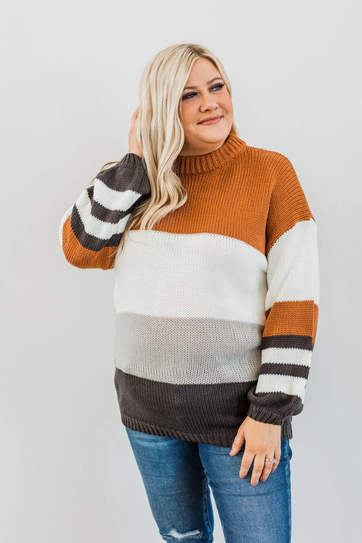 A Moment In Time Color Block Sweater- Camel - Image 16