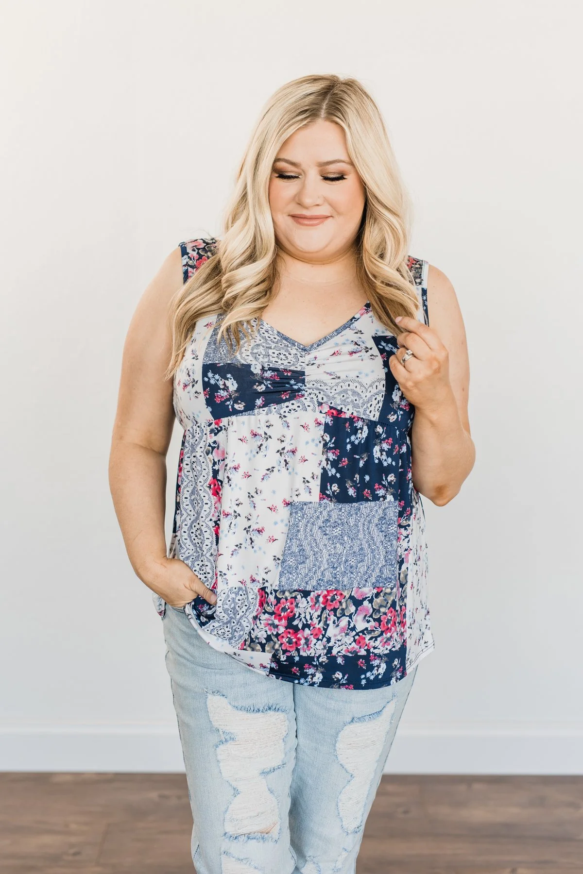 A Moment To Treasure Floral Tank Top- Navy & Ivory - Image 5