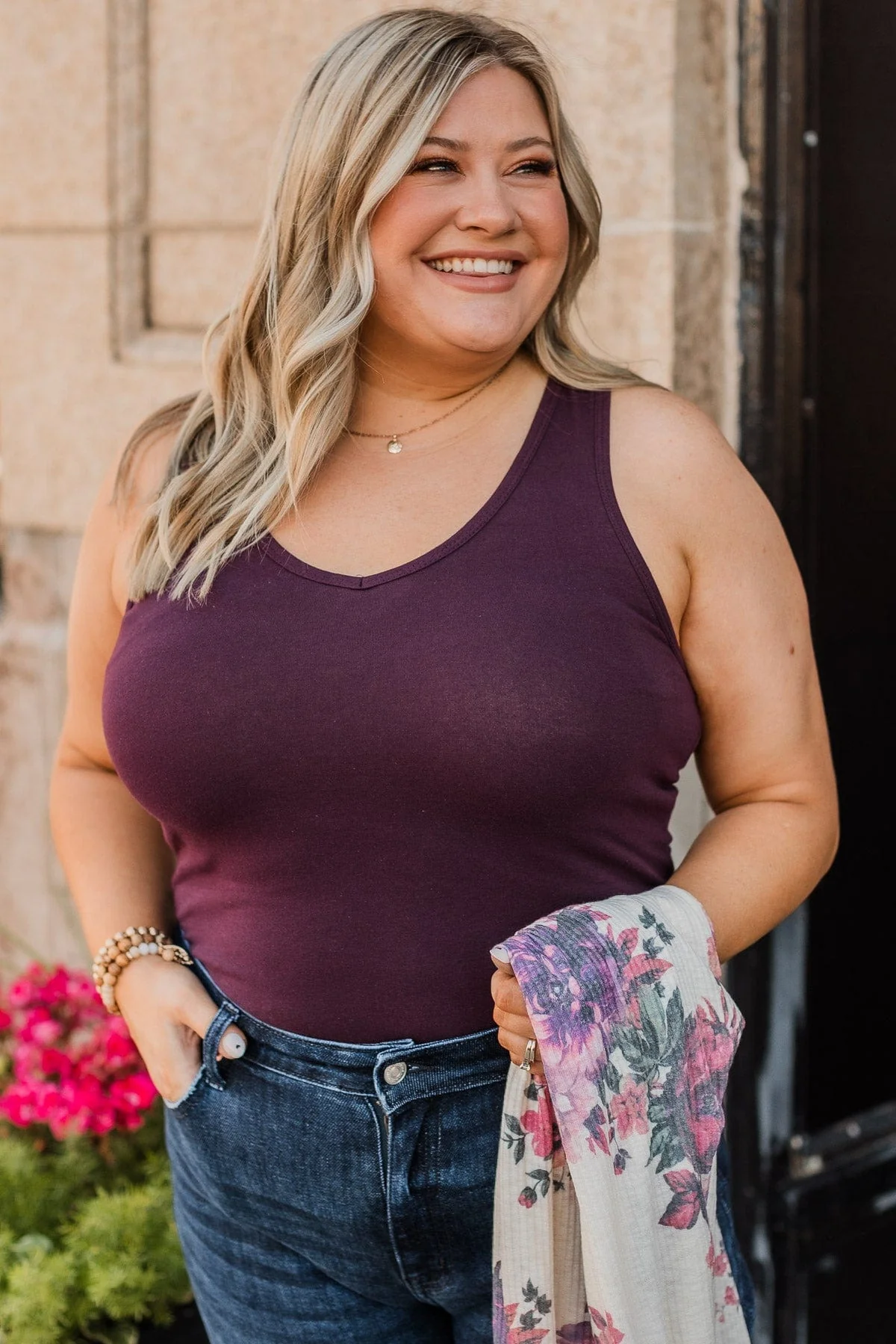 A Moment's Notice V-Neck Bodysuit- Eggplant - Image 2