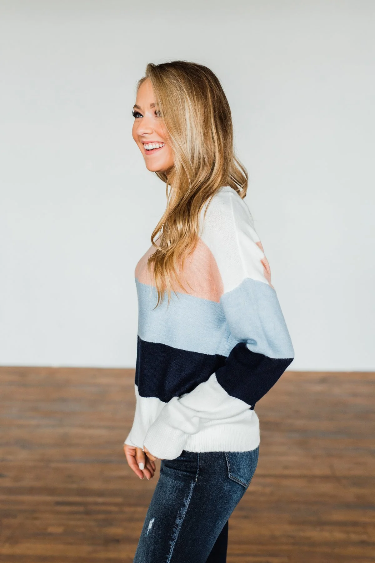 A New Day Color Block Sweater- Dusty Peach, Baby Blue, Navy - Image 10