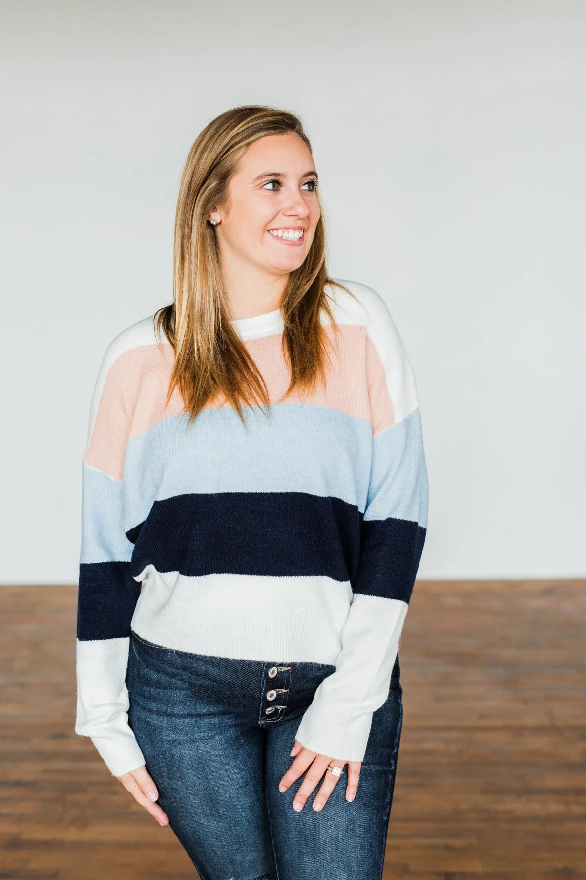 A New Day Color Block Sweater- Dusty Peach, Baby Blue, Navy - Image 8