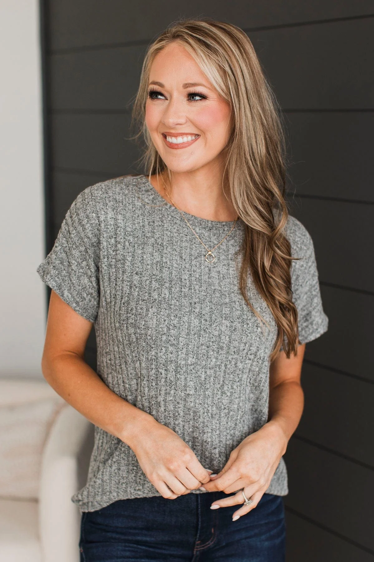A New Direction Ribbed Top- Heather Grey - Image 2