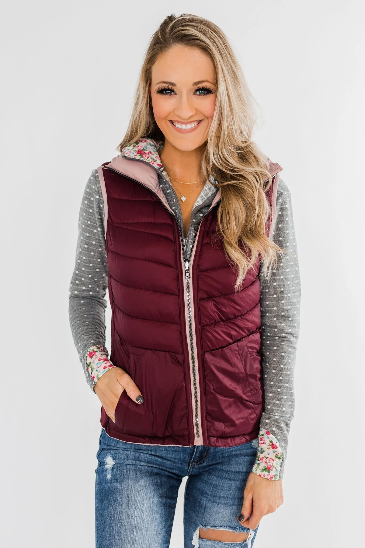 A New Journey Reversible Vest- Blush & Burgundy - Image 2