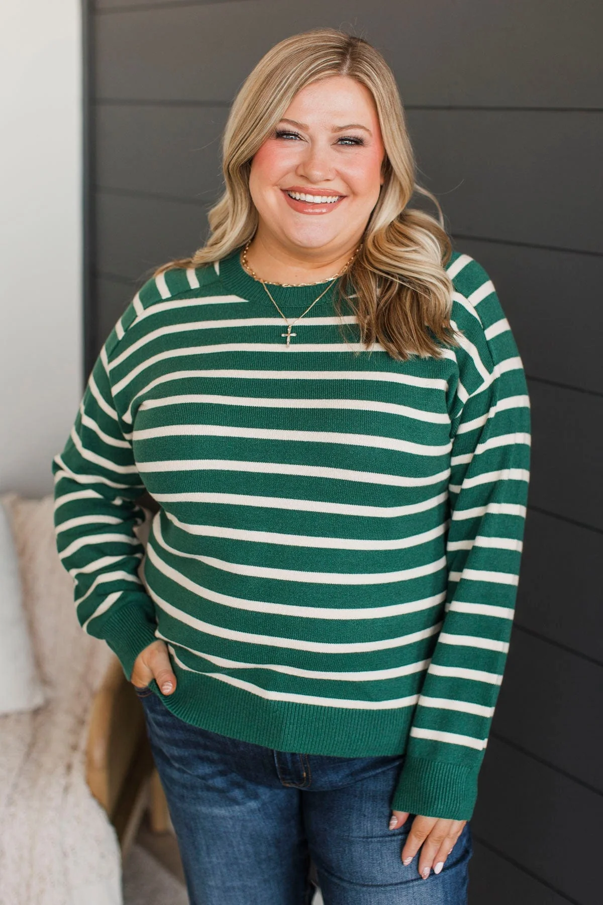 A New Path Striped Knit Sweater- Forest - Image 3