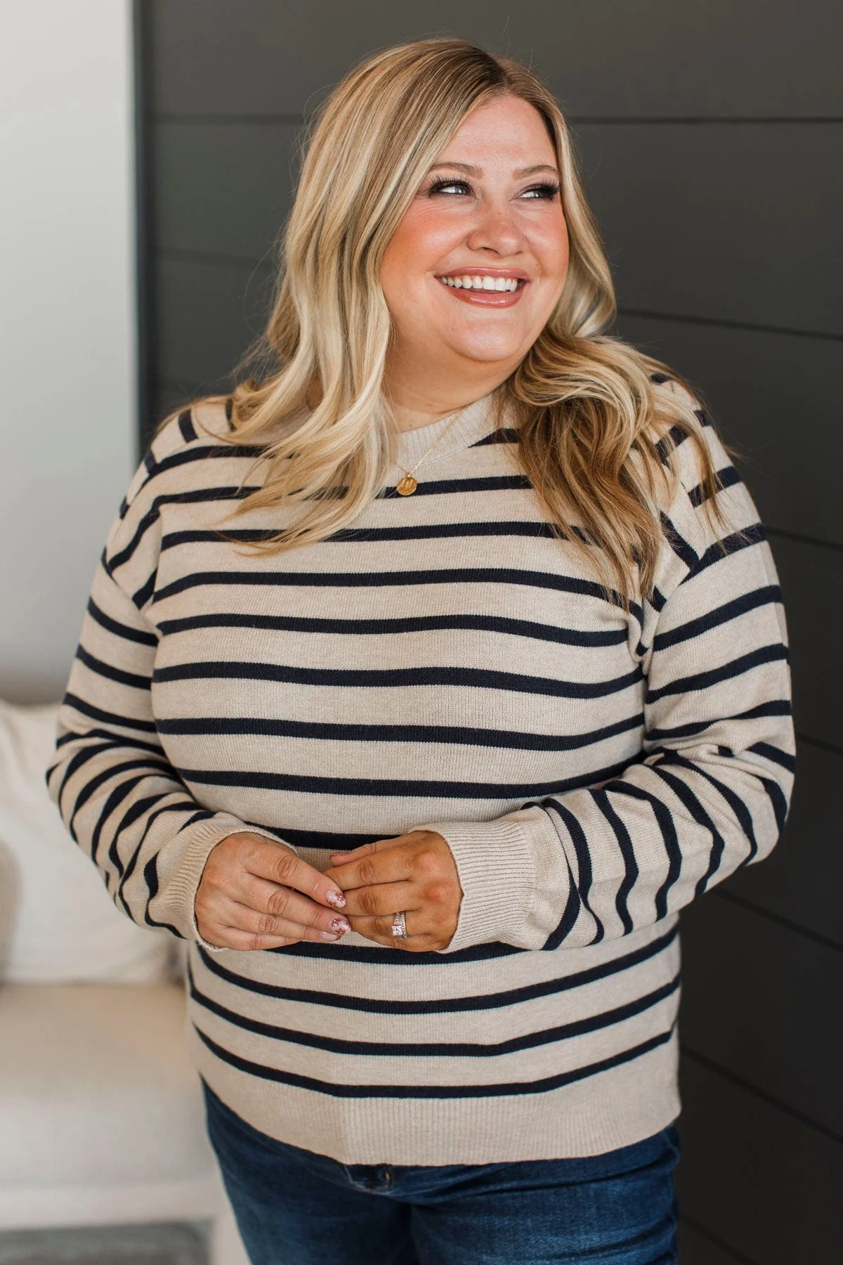 A New Path Striped Knit Sweater- Oatmeal - Image 4