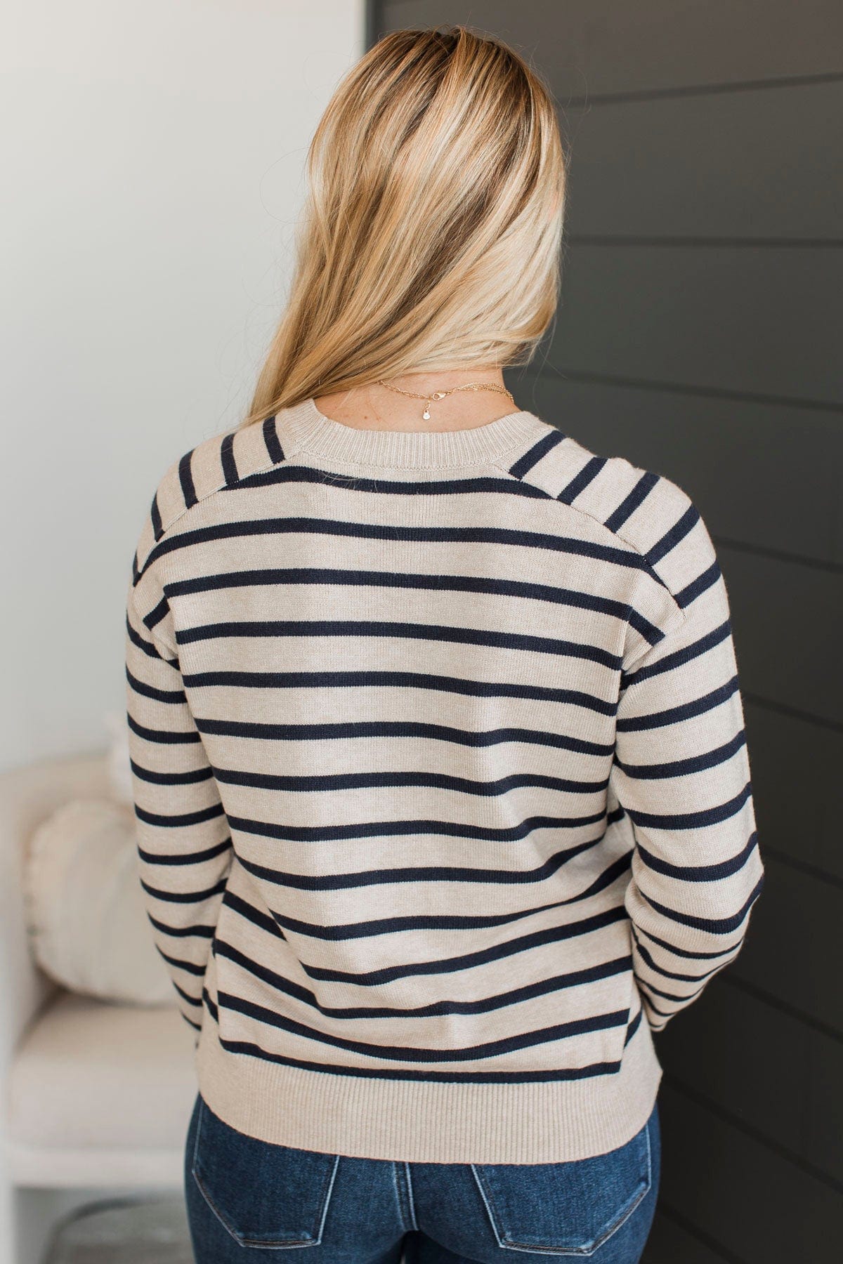 A New Path Striped Knit Sweater- Oatmeal - Image 7