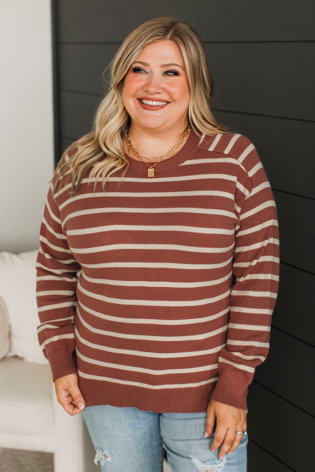 A New Path Striped Knit Sweater- Picante - Image 4