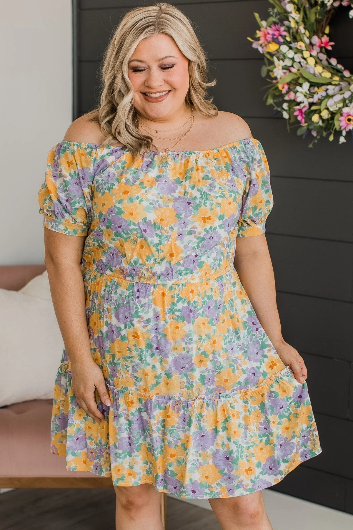 A New Perspective Floral Dress- Ivory, Yellow, & Purple - Image 4