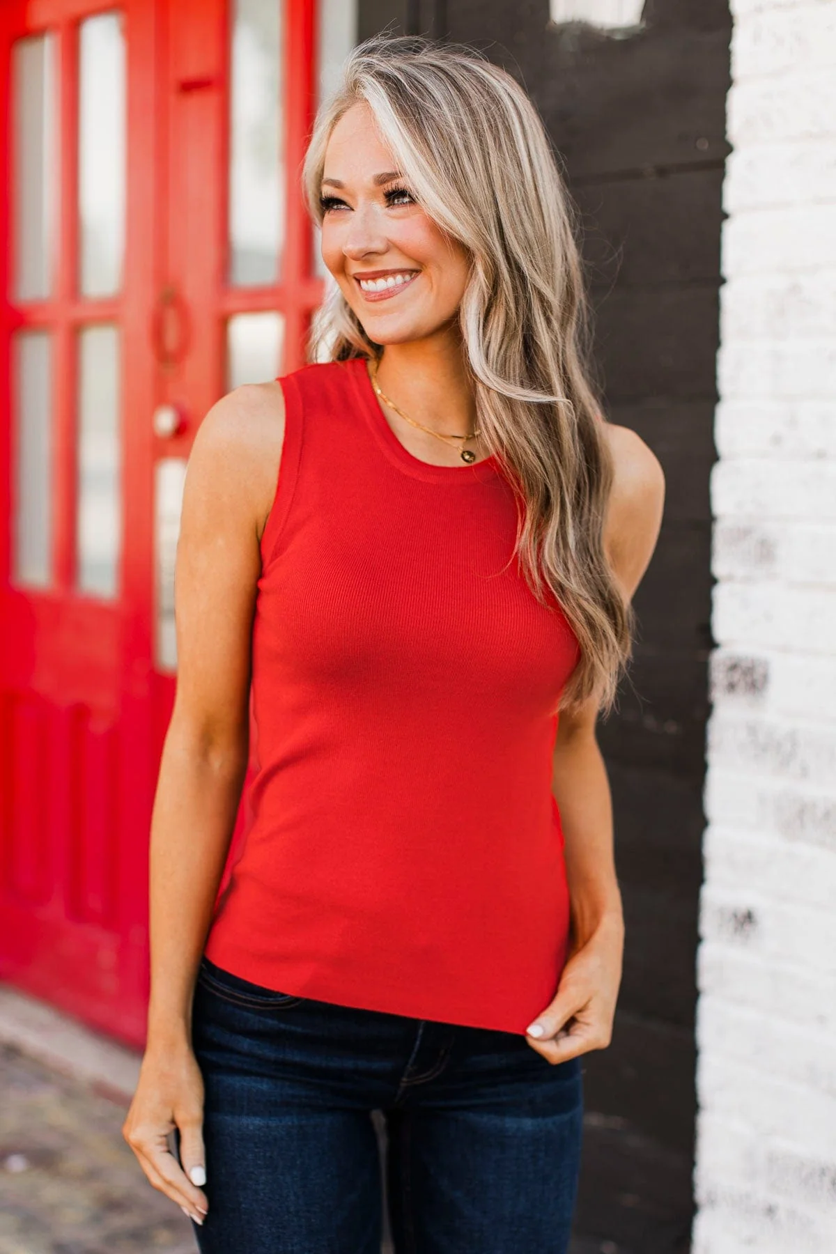 A Perfect Day Ribbed Knit Tank Top- Tomato - Image 3