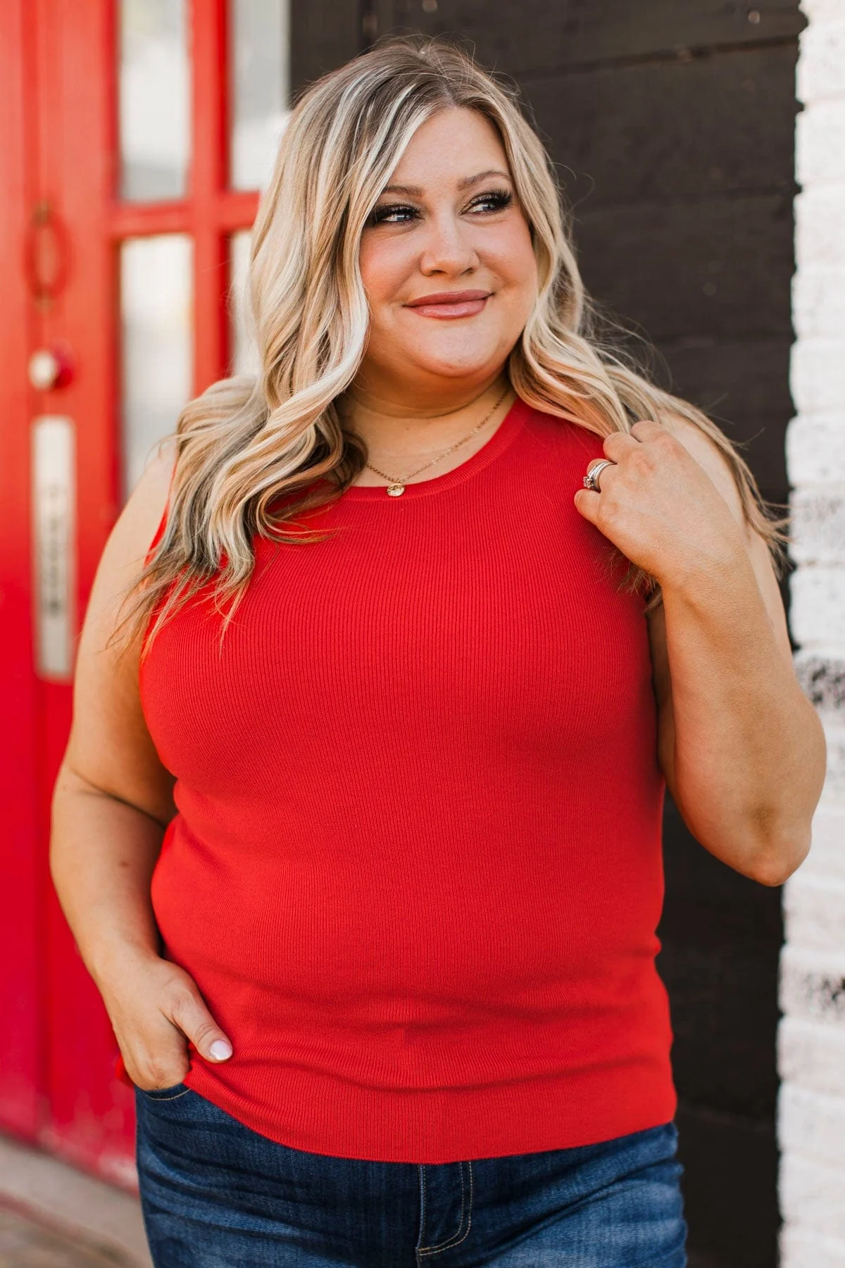 A Perfect Day Ribbed Knit Tank Top- Tomato - Image 4