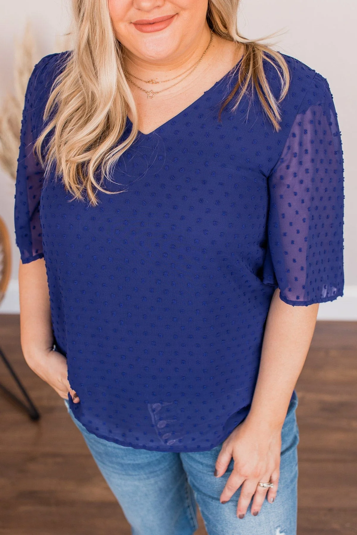 A Piece Of Me Swiss Dot Blouse- Royal Blue - Image 3