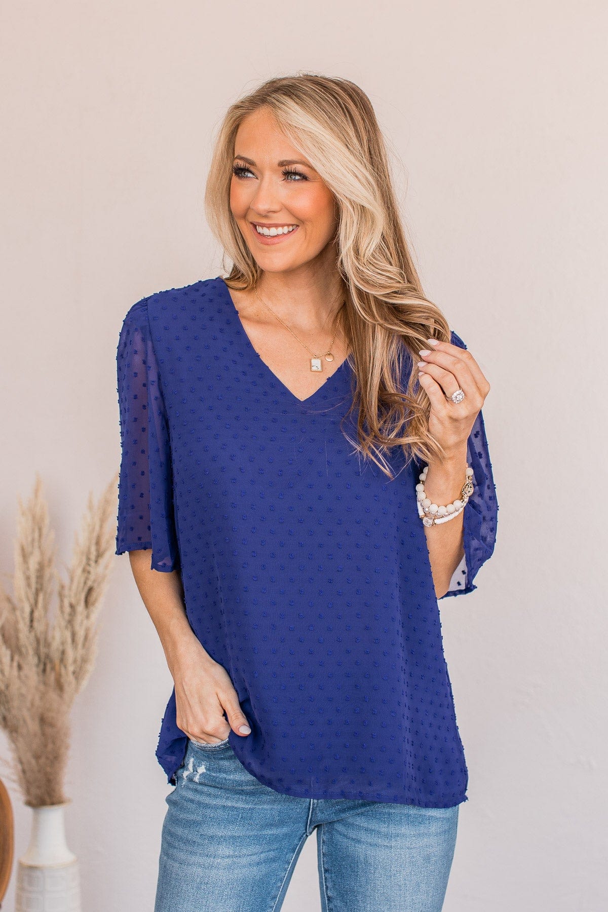 A Piece Of Me Swiss Dot Blouse- Royal Blue - Image 4
