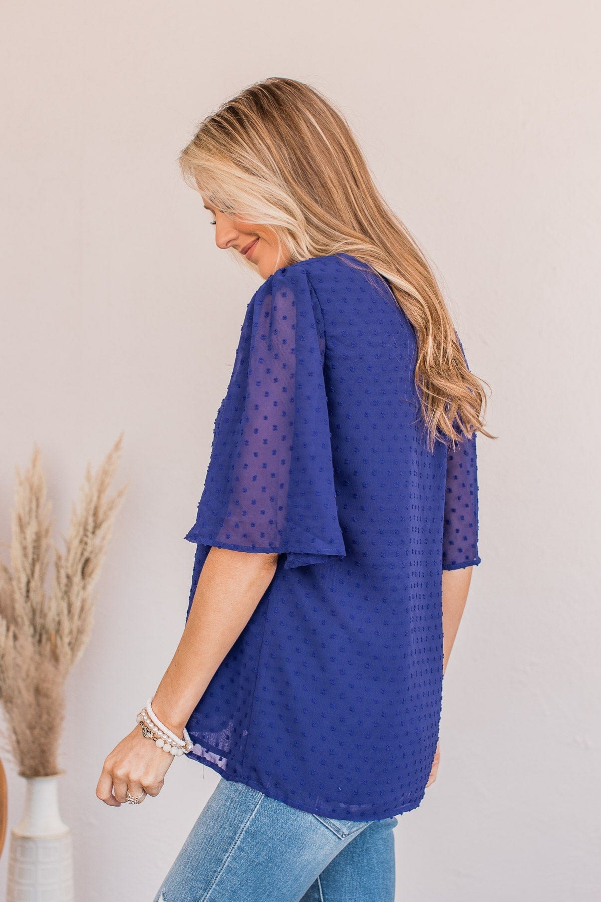 A Piece Of Me Swiss Dot Blouse- Royal Blue - Image 7