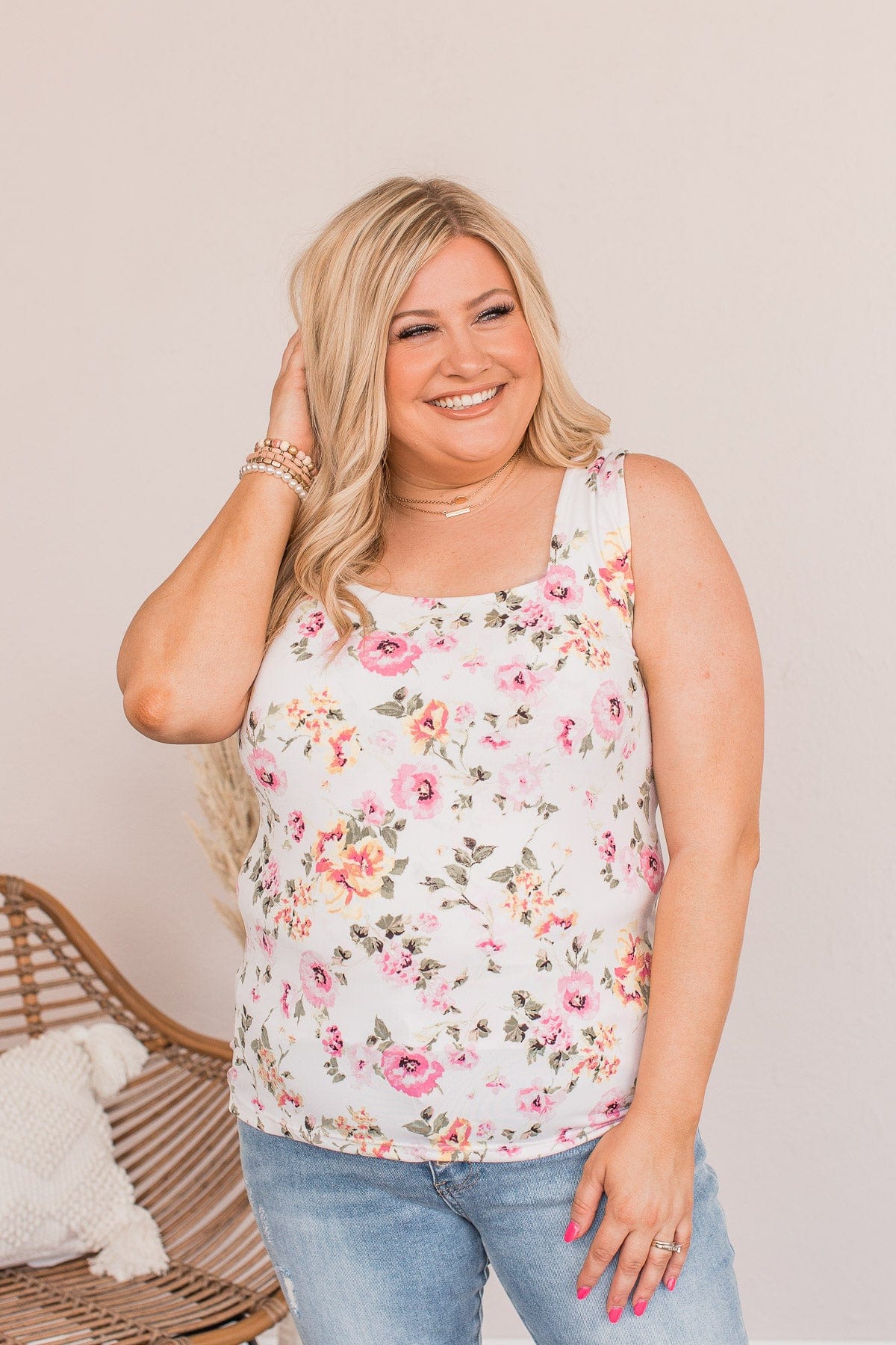 A Rosy Outlook Floral Tank- Ivory - Image 5