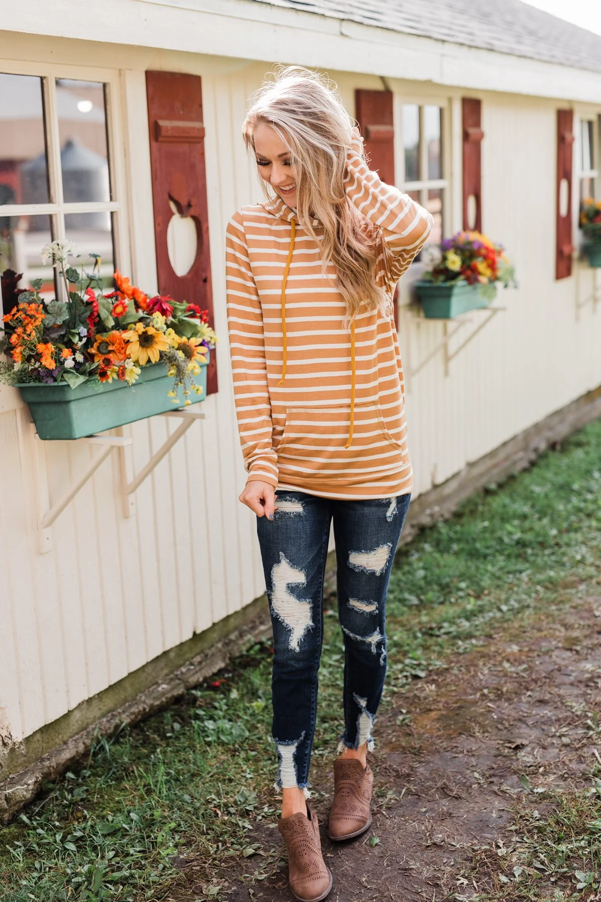 A Sure Thing Striped Tunic Hoodie- Dark Mustard & Ivory - Image 5