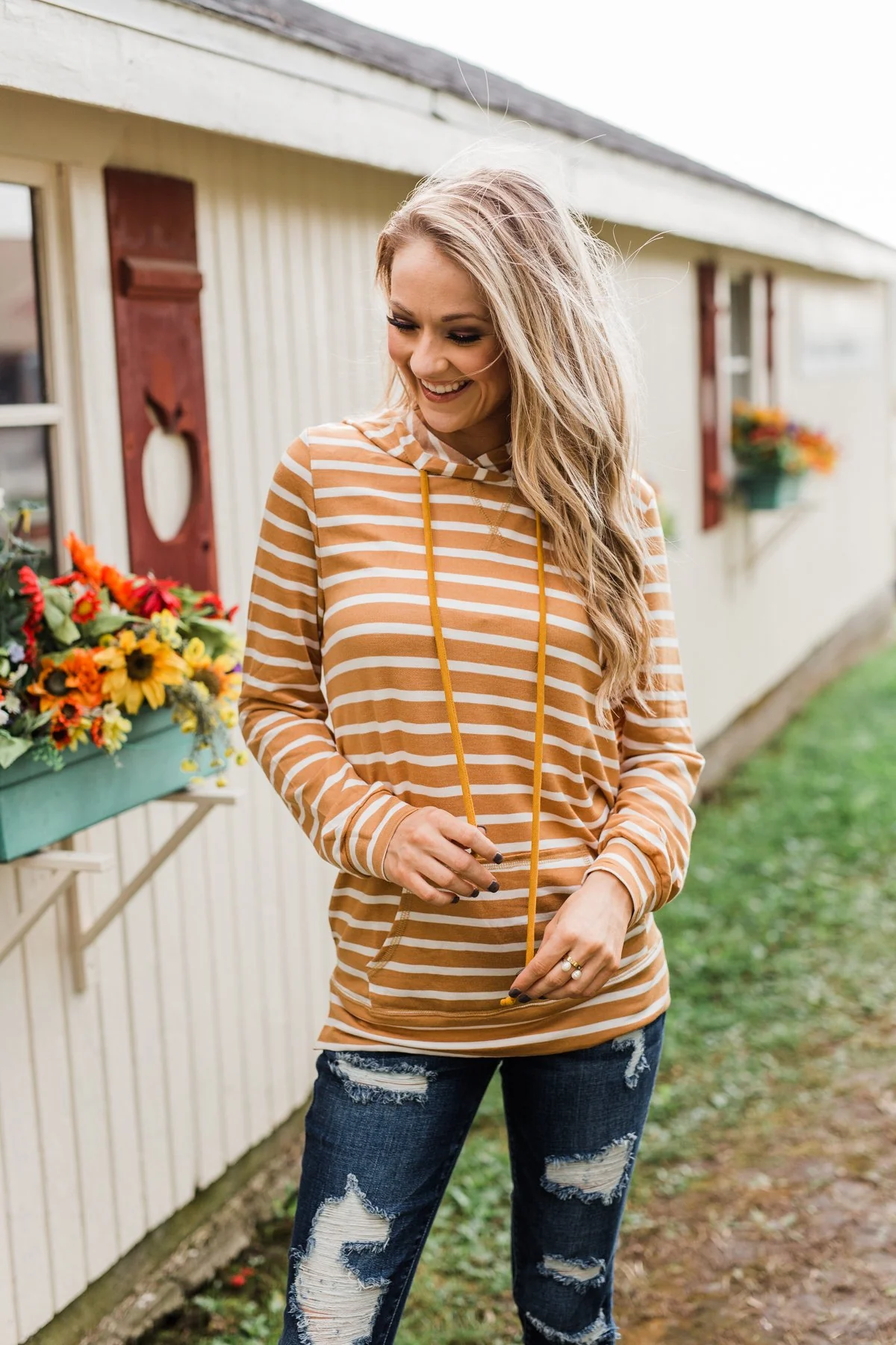 A Sure Thing Striped Tunic Hoodie- Dark Mustard & Ivory - Image 7