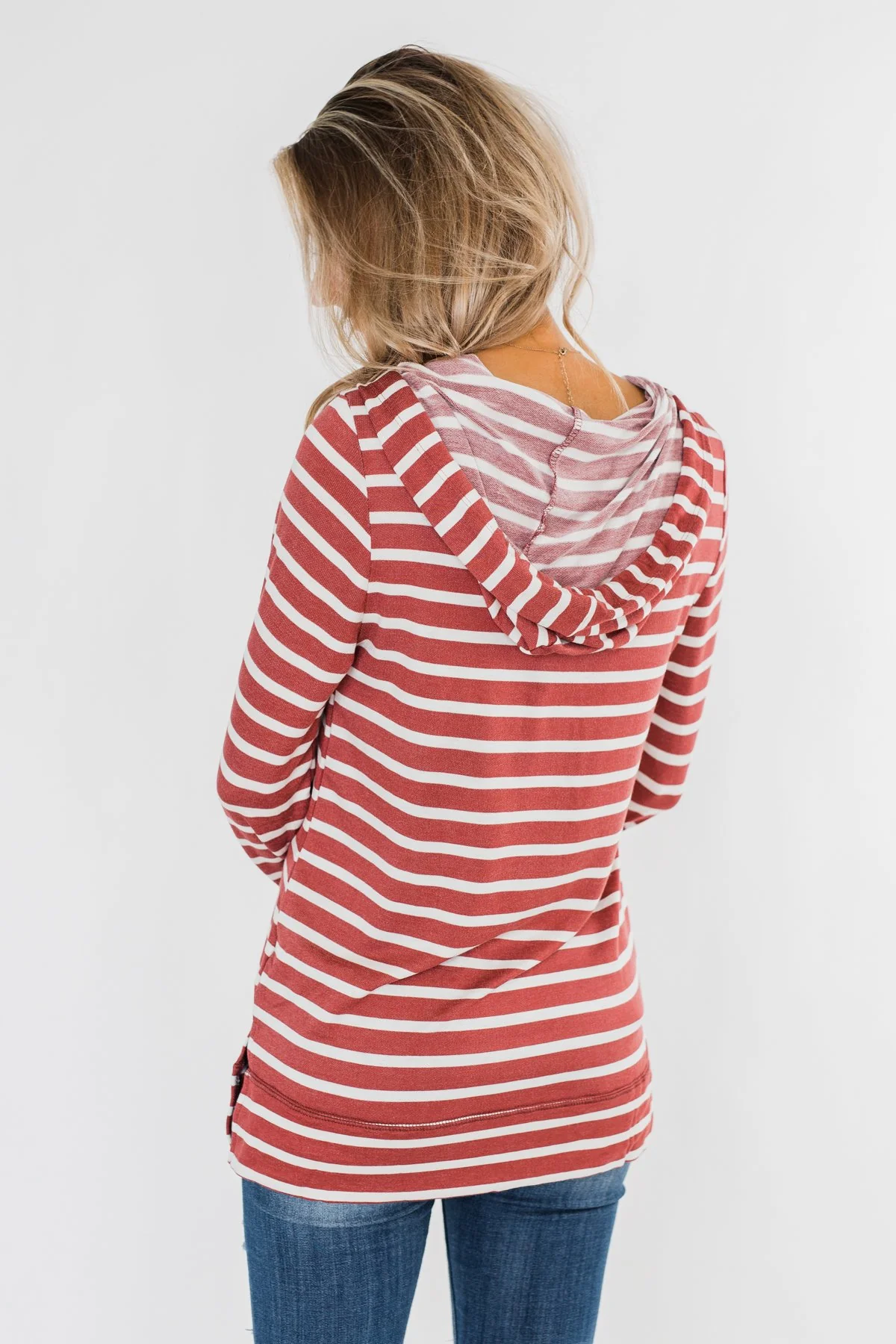 A Sure Thing Striped Tunic Hoodie- Rust & Ivory - Image 10