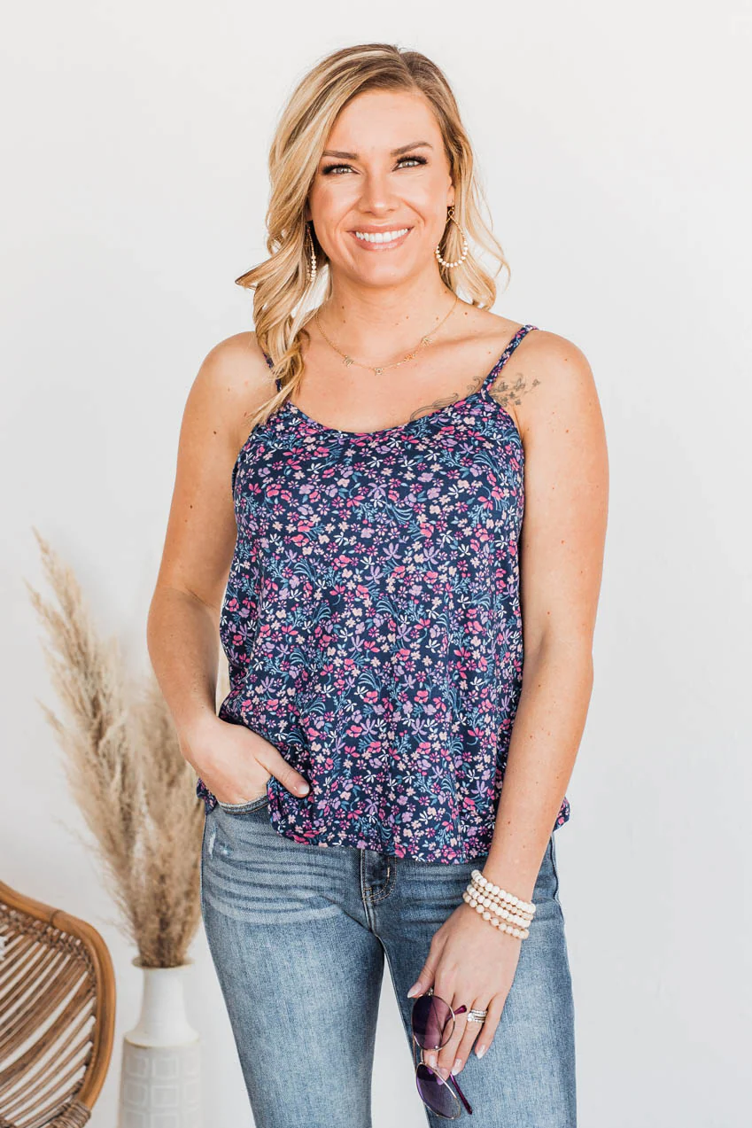 A Touch Of Beauty Floral Tank- Navy - Image 4