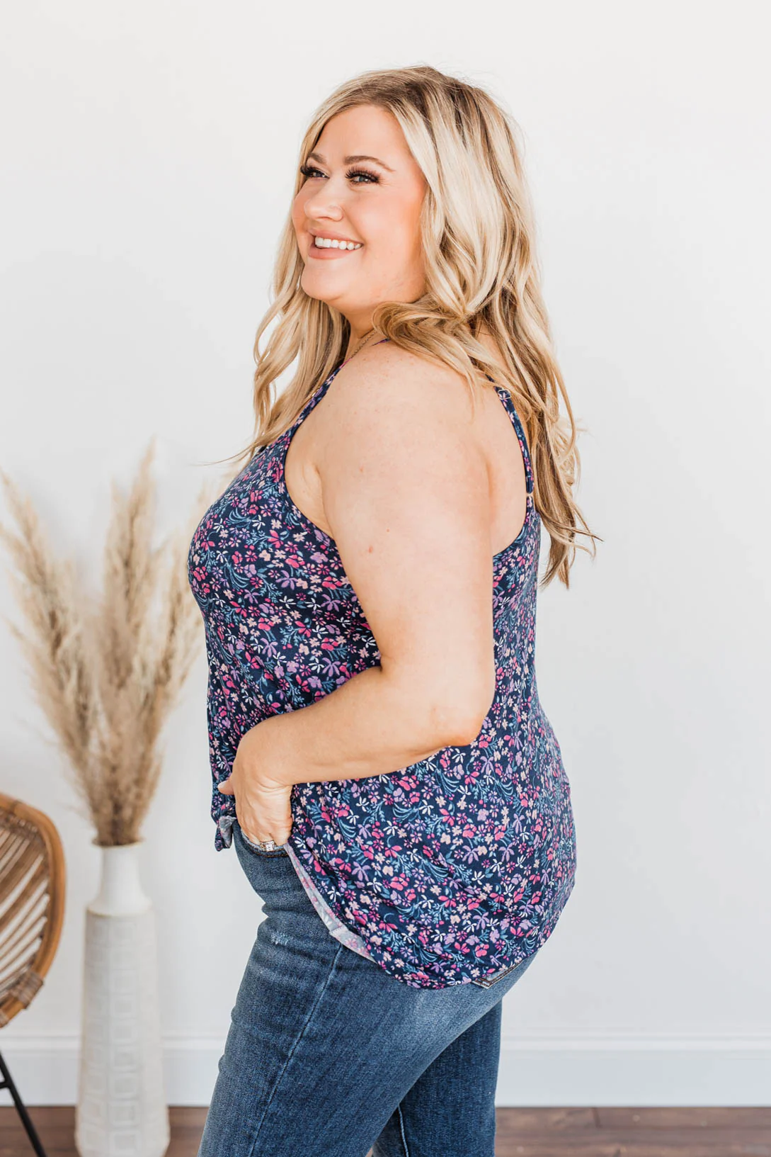 A Touch Of Beauty Floral Tank- Navy - Image 9