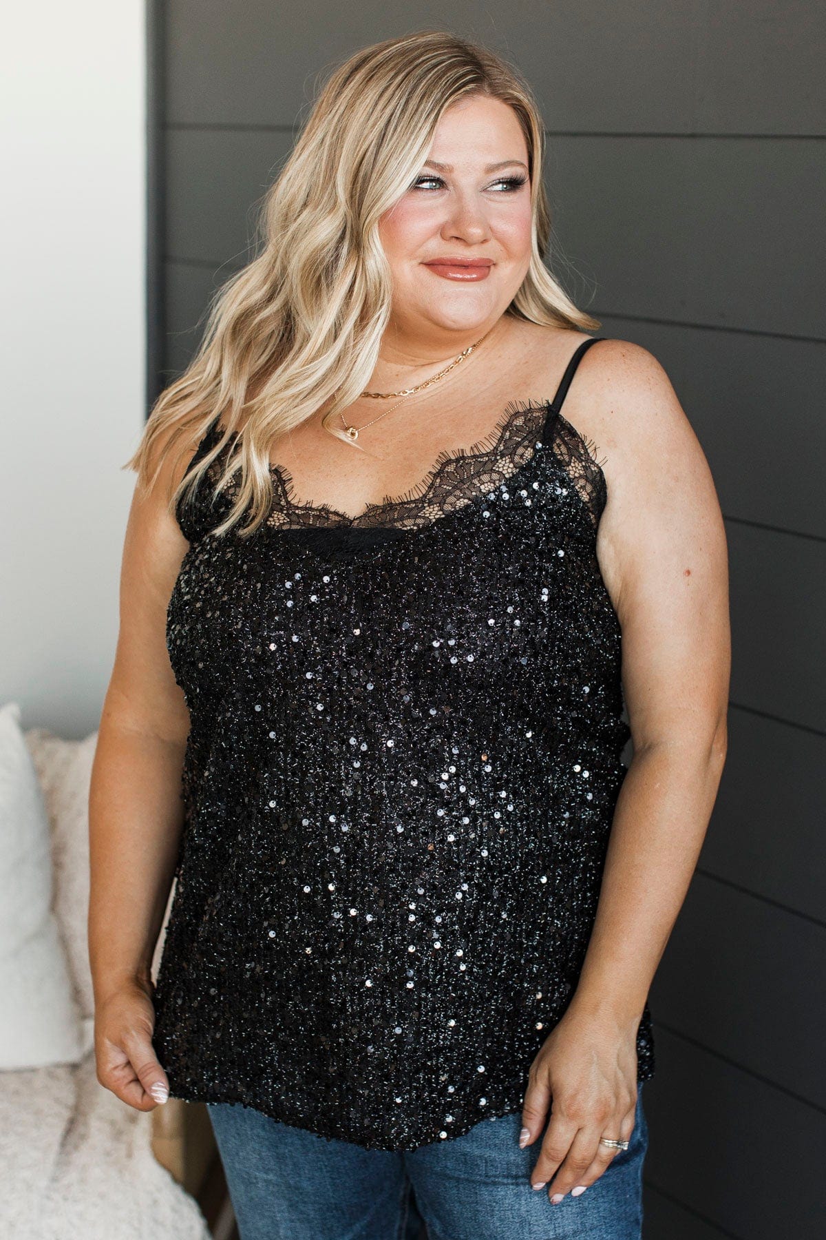 A True Gem Sequin Tank Top- Black - Image 5