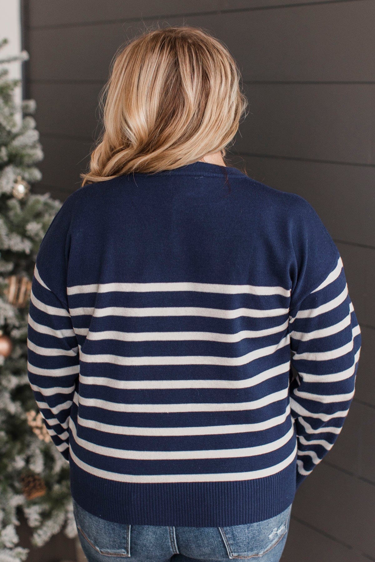 A Way With Words Striped Sweater- Navy - Image 8