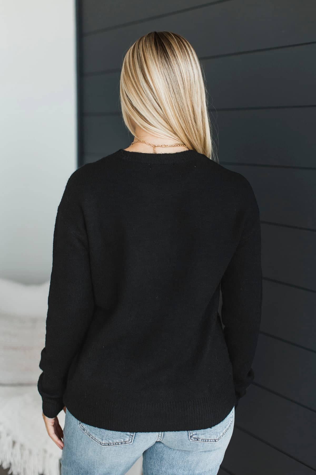 A Winter Escape Sequin Trees Knit Sweater- Black - Image 8