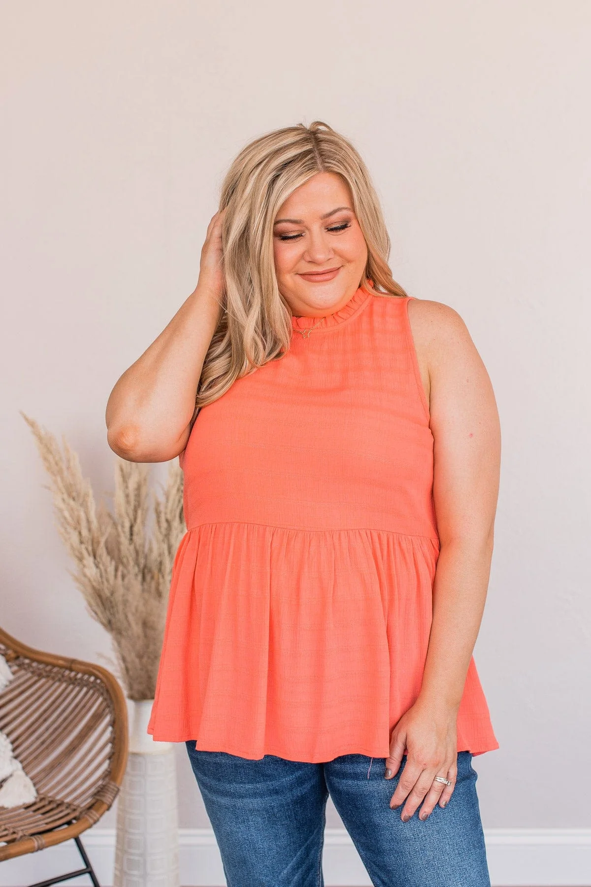 About To Get Good Peplum Tank- Coral - Image 4