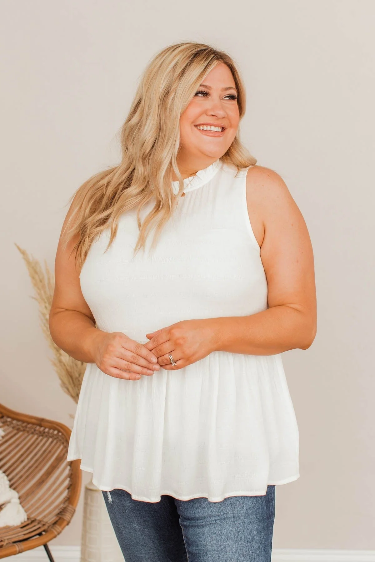 About To Get Good Peplum Tank- Ivory - Image 2