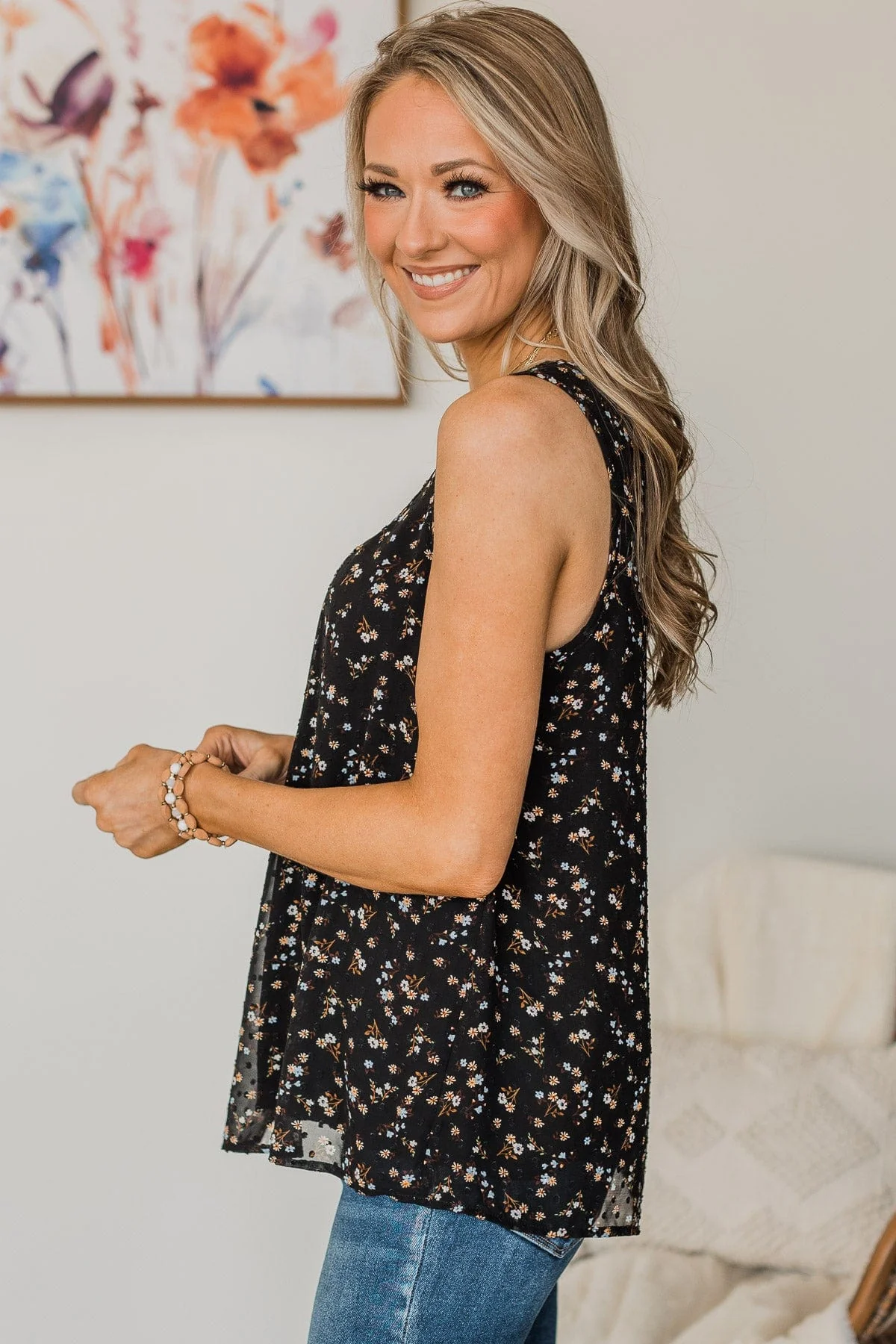 Above All Else Floral Tank Top- Black - Image 4